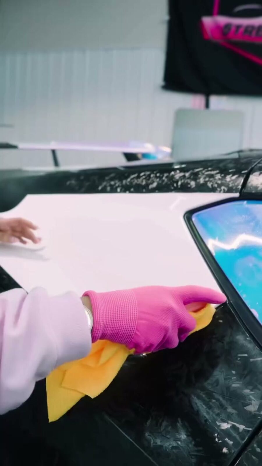Film laid and squeegeed by hand